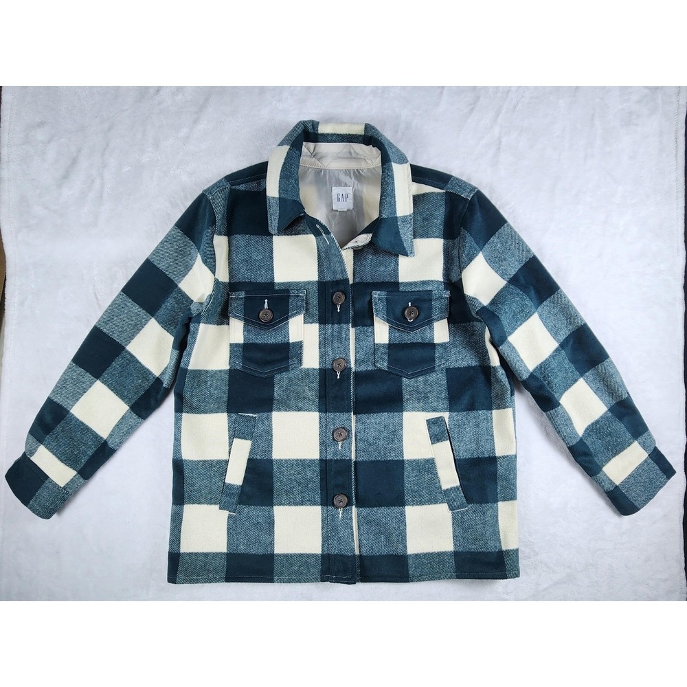 GAP Shacket Jacket Mens Medium Green Plaid Lined Button Front Pockets Casual